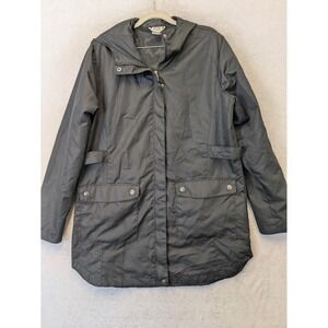 Avalanche Rain Jacket Women's Large Black Hooded Longline Mesh Lined Zip Snap